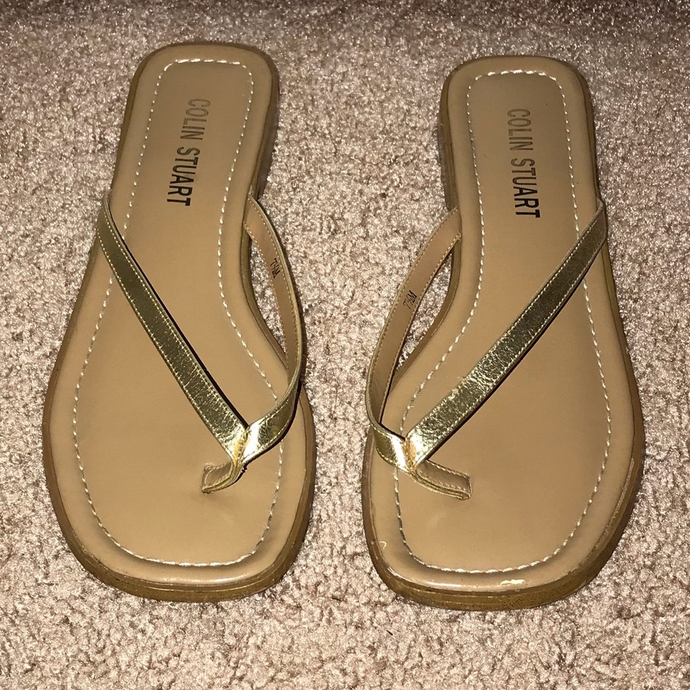 Colin Stuart Gold Leather & Wooden Flipflop Thong